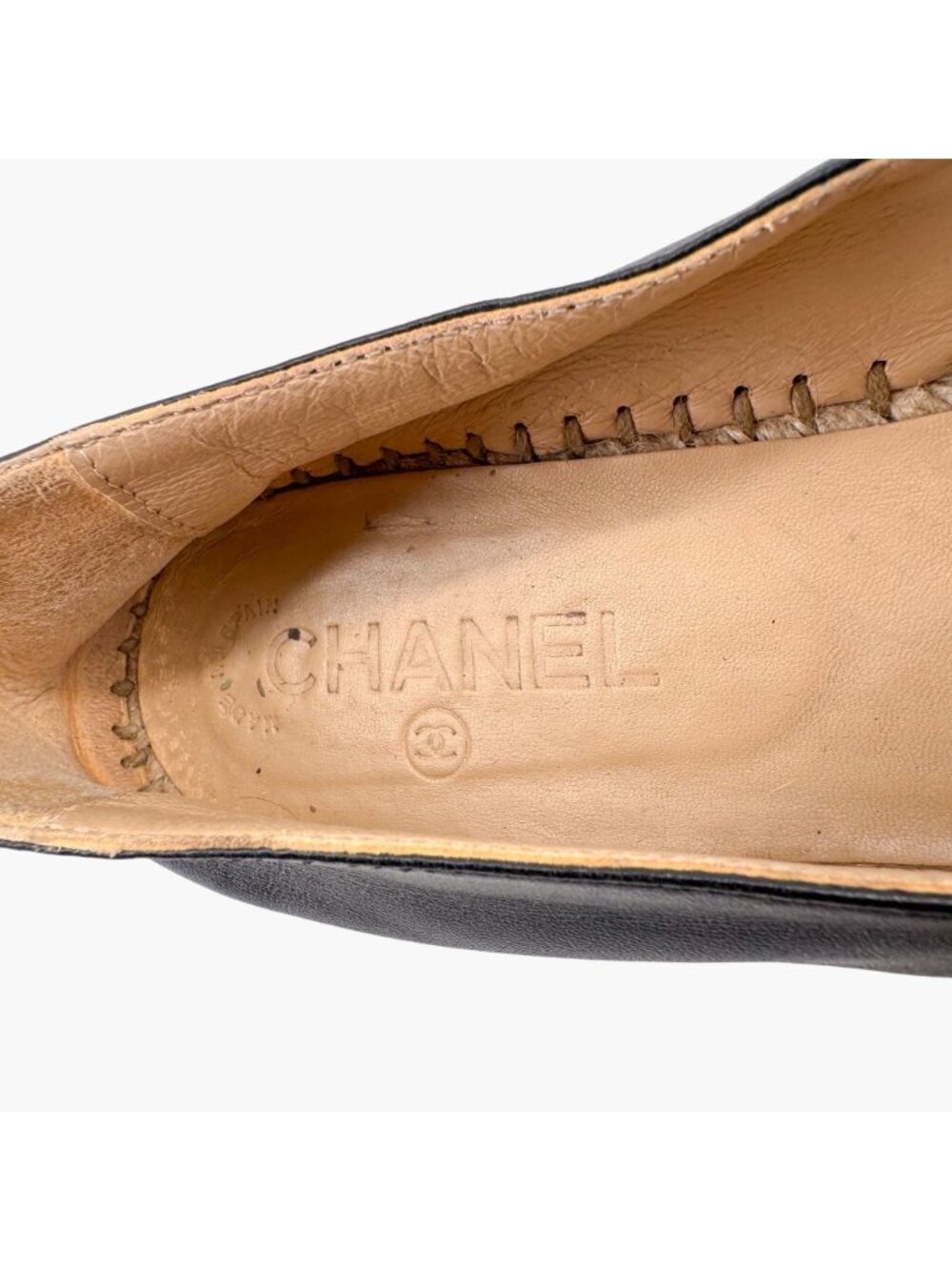 Chanel Black Leather CC Logo Espadrille Flats Size 39 US 8.5 Platform Shoes - Picture 13 of 14